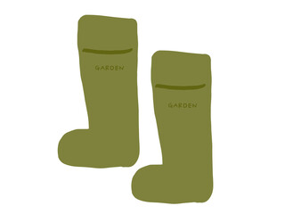 かわいい緑色の長靴／手描きイラスト