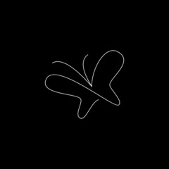 Butterfly continuous line drawing element isolated on black background for logo or decorative element. Vector illustration of insect form in trendy outline style.
