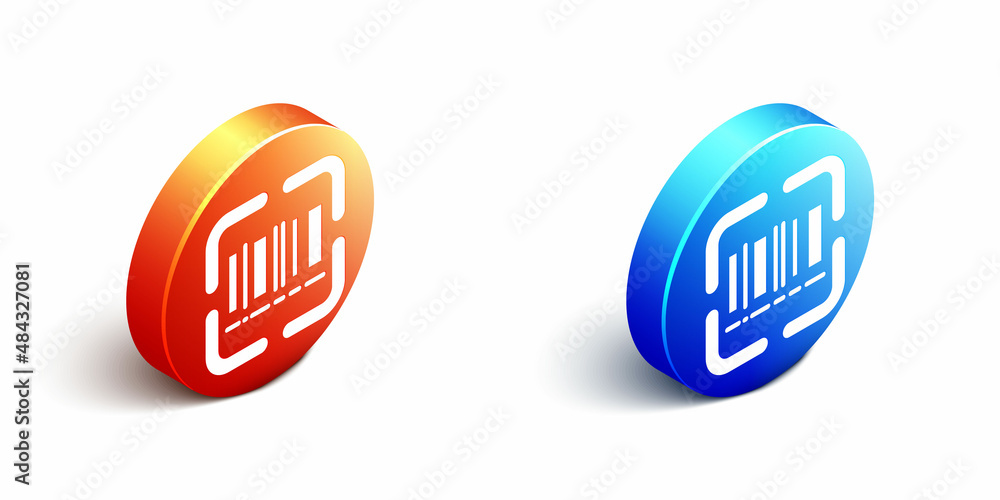 Poster isometric scanner scanning bar code icon isolated on white background. barcode label sticker. identi