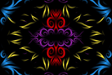 colourful caleidoscope classic gradient flower art pattern of traditional tenun batik ethnic dayak ornament for wallpaper ads background sticker or clothing