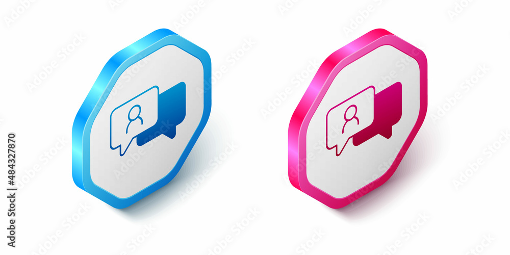 Poster isometric speech bubble chat icon isolated on white background. message icon. communication or comme