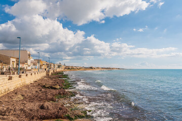 Obraz premium Panorama from Donnalucata Promenade, Scicli, Ragusa, Sicily, Italy, Europe