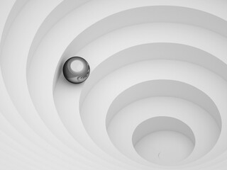 Abstract background, metal ball is on a white helix, 3d
