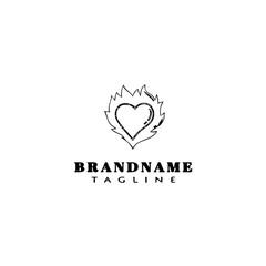 flaming heart logo design template icon black isolated vector