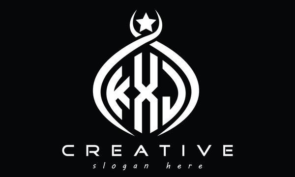 KXJ three letters monogram curved oval initial logo design, geometric minimalist modern creative logo, vector template