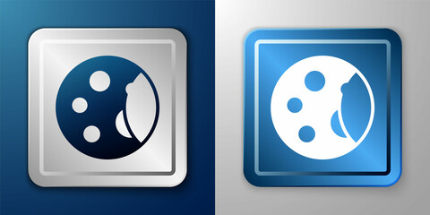 White Moon phases icon isolated on blue and grey background. Silver and blue square button. Vector