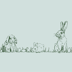 Easter Bunnies & Easter Egg - Illustration, Vector
