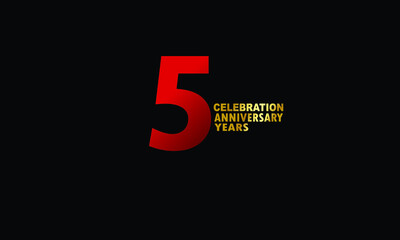 5 year anniversary red color, minimalist logo years, jubilee, greeting card. invitation on Grey background - Vector