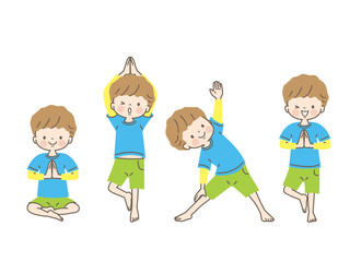 Fototapeta premium ヨガをする男の子のイラスト素材セット