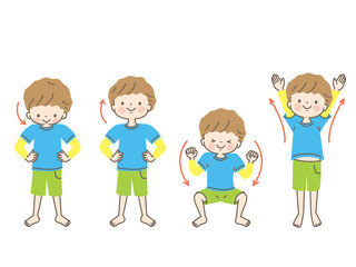 体操する男の子のイラスト素材セット