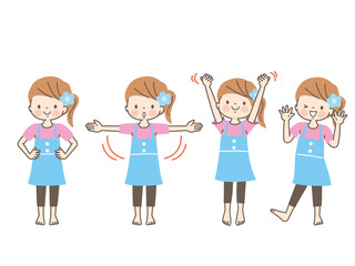 Fototapeta premium 体操する女の子のイラスト素材セット