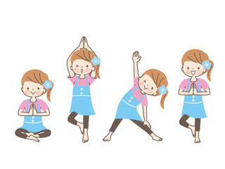 ヨガをする女の子のイラスト素材セット
