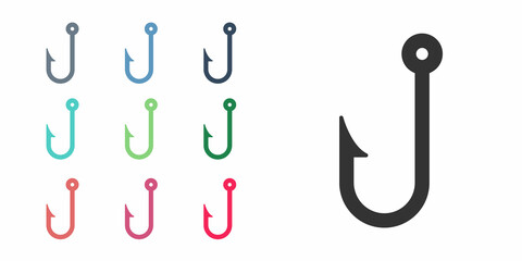 Black Fishing hook icon isolated on white background. Fishing tackle. Set icons colorful. Vector