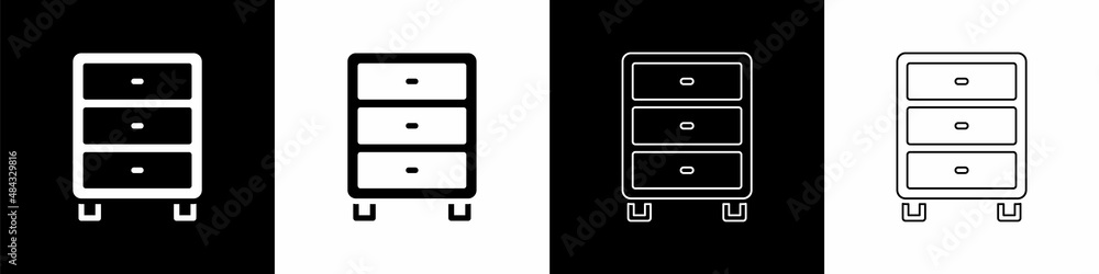 Poster set archive papers drawer icon isolated on black and white background. drawer with documents. file c