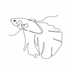 Continuous one simple single abstract line drawing of fish animal concept portrait icon in silhouette on a white background. Linear stylized.