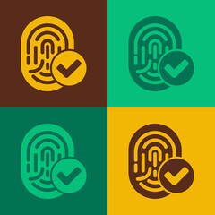 Pop art Fingerprint icon isolated on color background. ID app icon. Identification sign. Touch id. Vector