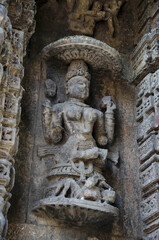 Fototapeta na wymiar Carved idols on the Vadodara Bhagol also known as the Western gate, located in Dabhoi, Gujarat, India
