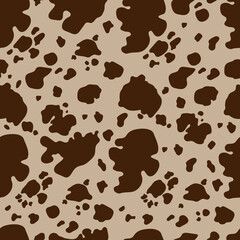 Vector brown cow print pattern animal seamless. Cow skin abstract for printing, cutting, and crafts Ideal for mugs, stickers, stencils, web, cover. wall stickers, home decorate and more.