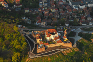Aerial view over Brasov city from Romania, one of the most well known landmarks in Transylvania.