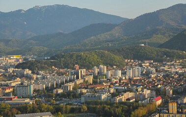 Aerial view over Brasov city from Romania, one of the most well known landmarks in Transylvania.