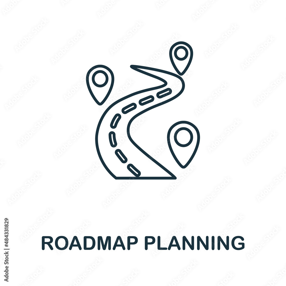 Poster roadmap planning icon. line element from production management collection. linear roadmap planning i