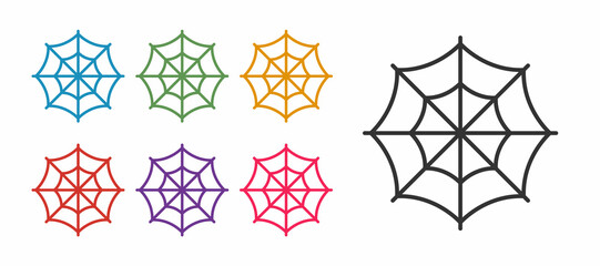 Set line Spider web icon isolated on white background. Cobweb sign. Happy Halloween party. Set icons colorful. Vector