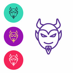 Set line Devil head icon isolated on white background. Happy Halloween party. Set icons colorful. Vector
