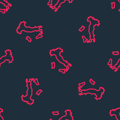 Red line Map of Italy icon isolated seamless pattern on black background. Vector