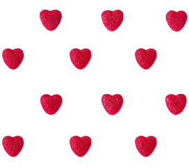 Fototapeta na wymiar Seamless pattern of red marmalade hearts in sugar crystals. Valentine's Day concept.