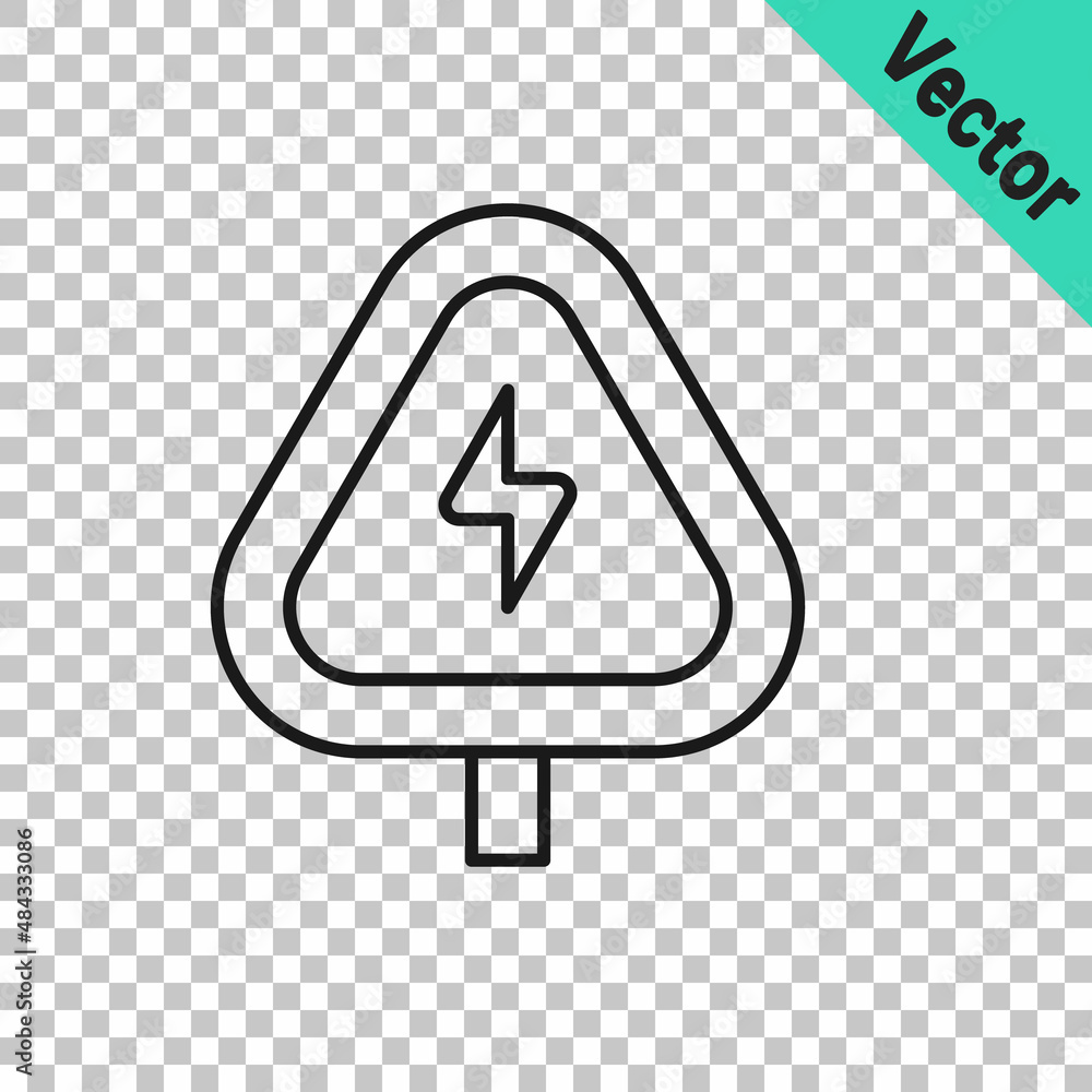 Poster black line high voltage sign icon isolated on transparent background. danger symbol. arrow in triang