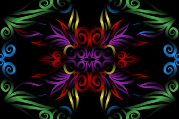 colourful caleidoscope classic gradient flower art pattern of traditional tenun batik ethnic dayak ornament for wallpaper ads background sticker or clothing