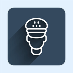 White line Taxi driver icon isolated with long shadow background. Blue square button. Vector