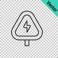 Black line High voltage sign icon isolated on transparent background. Danger symbol. Arrow in triangle. Warning icon. Vector