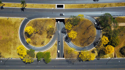 An aerial view of roundabout circulation in Brasilia, Brazil