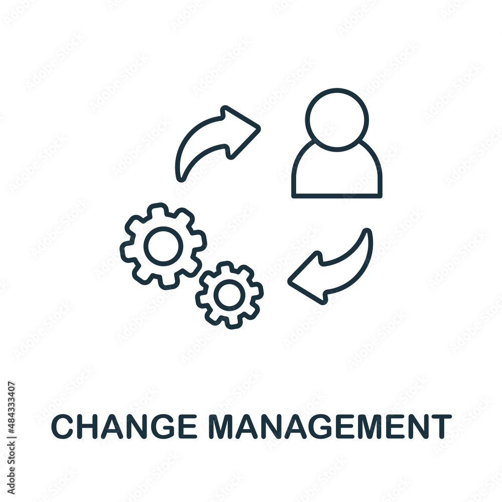 Poster change management icon. line element from production management collection. linear change management