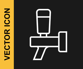 White line Beer tap icon isolated on black background. Vector