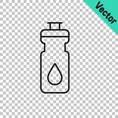 Black line Fitness shaker icon isolated on transparent background. Sports shaker bottle with lid for water and protein cocktails. Vector