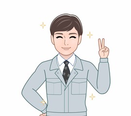 作業着を着た若い男性