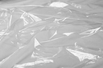 Closeup view of transparent plastic stretch wrap film as background