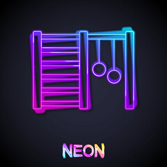 Glowing neon line Wooden Swedish wall icon isolated on black background. Swedish stairs. Vector