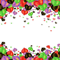 watercolor template of colored hearts for your design, illustration on a white background