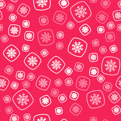 White line Snowflake icon isolated seamless pattern on red background. Merry Christmas and Happy New Year. Vector