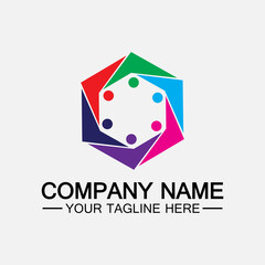 Teamwork connecting people hexagon concept logo symbol icon vector design