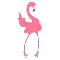 Cute pink flamingo okay. African bird cartoon flat illustration.