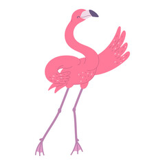 Cute pride pink flamingo. African bird cartoon flat illustration.