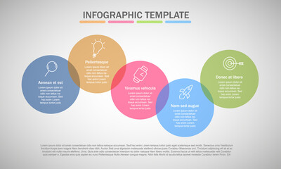 Five circles vector infographic template with place for your text. Vector illustration.