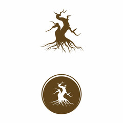 Oriental Bonsai Art, Japanese Mini Small Plant Tree on Pot Silhouette logo design vector