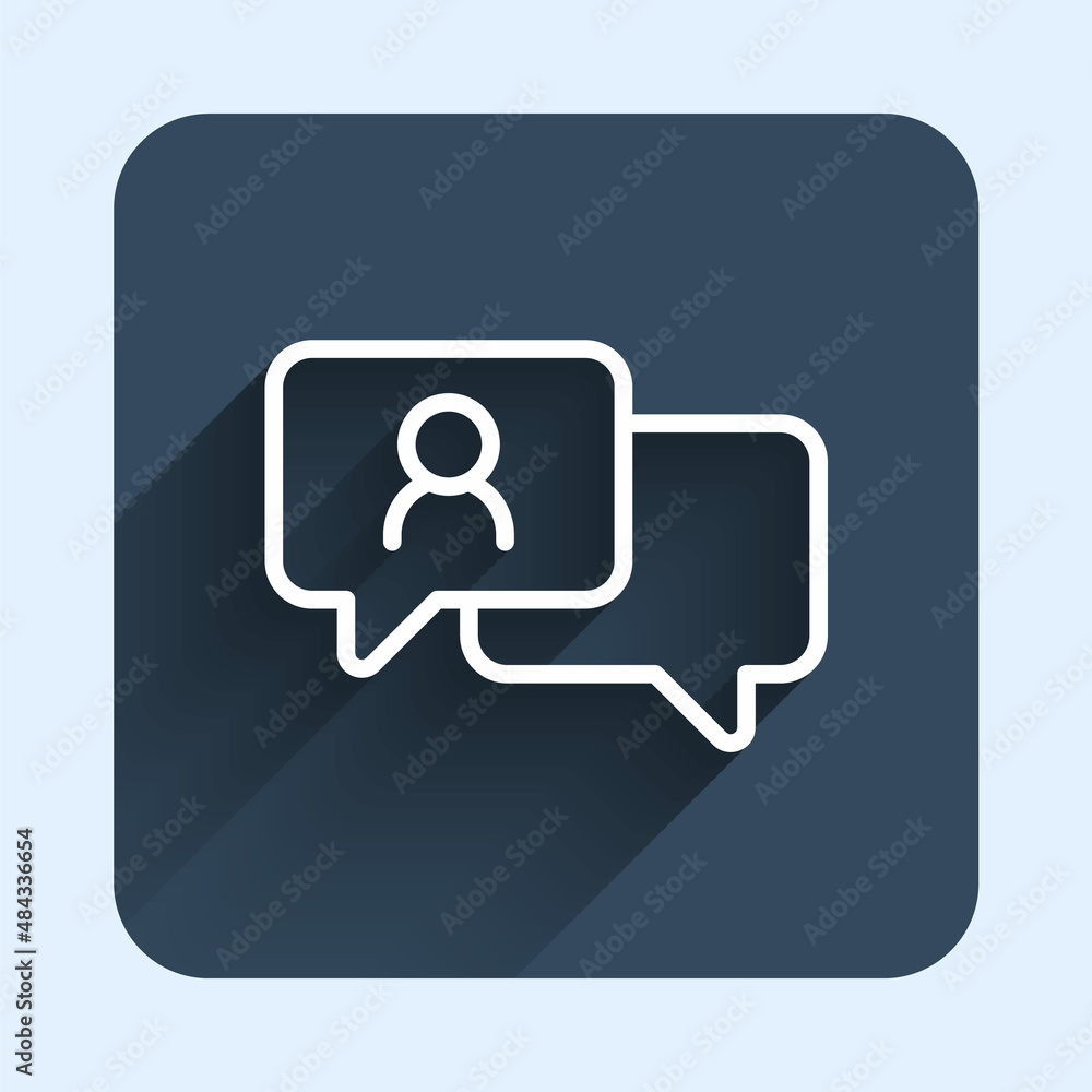 Poster white line speech bubble chat icon isolated with long shadow background. message icon. communication