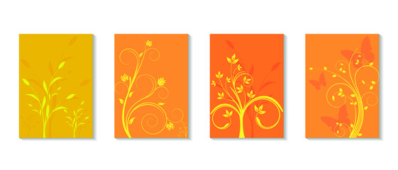 Luxury floral cover design template.Yellow and orange flower and leaves. Design for packaging design, social media post, cover, banner, creative post.Vector illustration