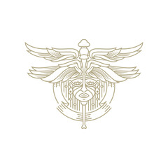 Emblem Badge of Dragonfly and Human Face